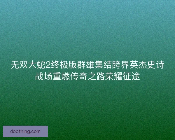 无双大蛇2终极版群雄集结跨界英杰史诗战场重燃传奇之路荣耀征途
